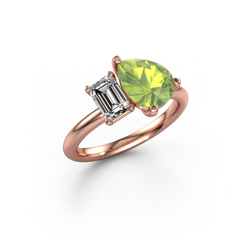 Image of Engagement ring Toi et Moi PER-EME 585 rose gold Peridot 9x7 mm