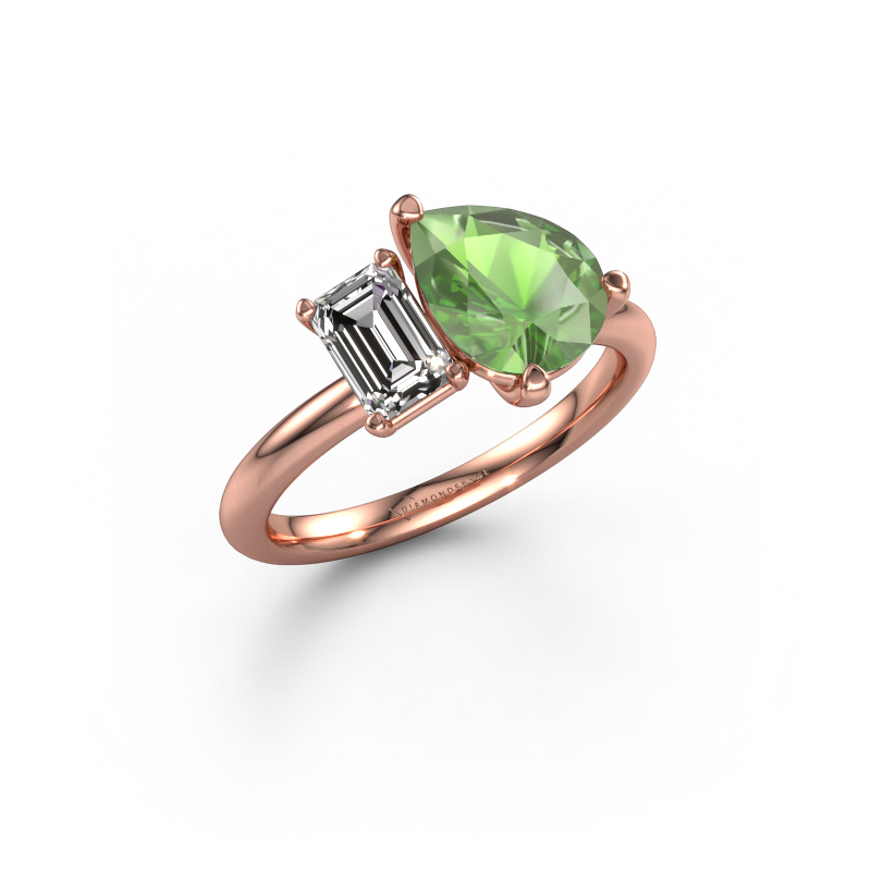 Image of Engagement ring Toi et Moi PER-EME 585 rose gold Tourmaline green 9x7 mm
