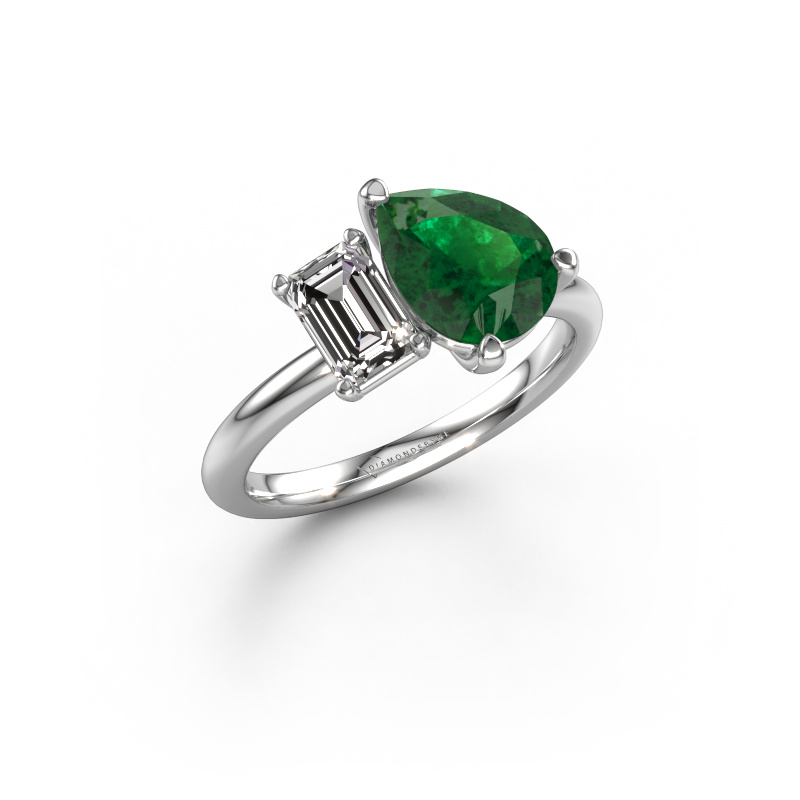 Image of Engagement ring Toi et Moi PER-EME 585 white gold Emerald 9x7 mm