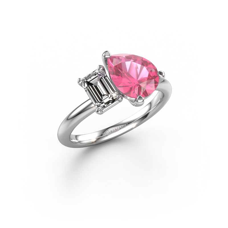 Image of Engagement ring Toi et Moi PER-EME 585 white gold Pink sapphire 9x7 mm