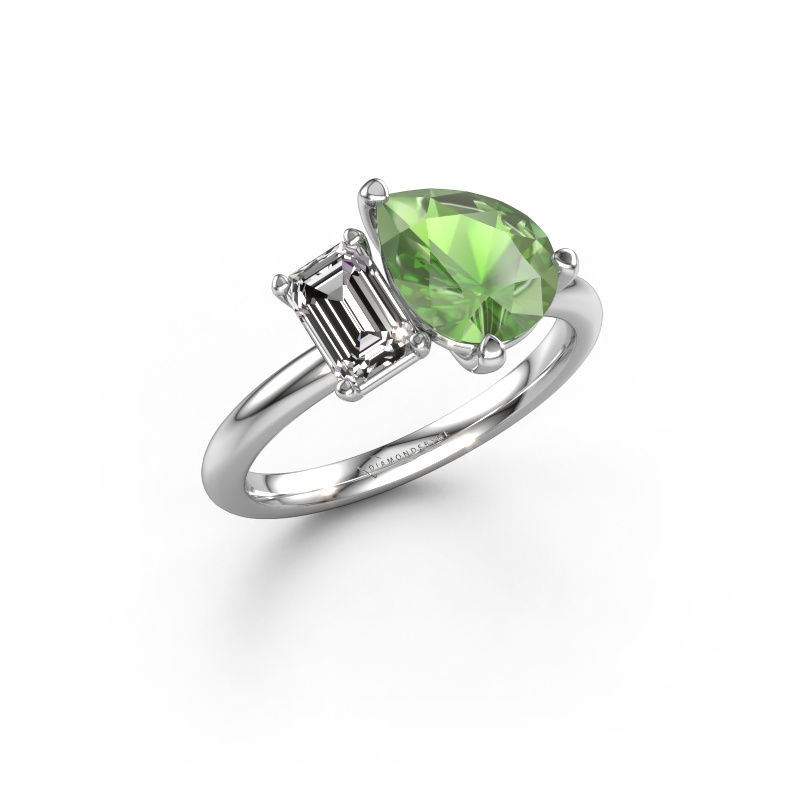 Image of Engagement ring Toi et Moi PER-EME 585 white gold Tourmaline green 9x7 mm