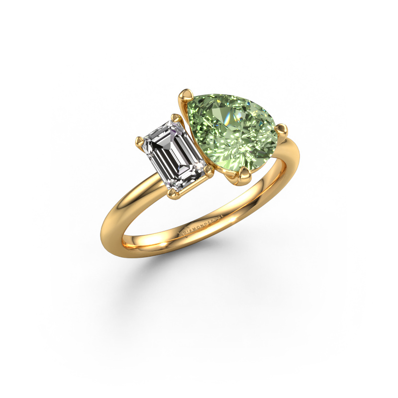 Image de Bague de fiançailles Toi et Moi PER-EME 585 or jaune Diamants synthétiques vert 9x7 mm