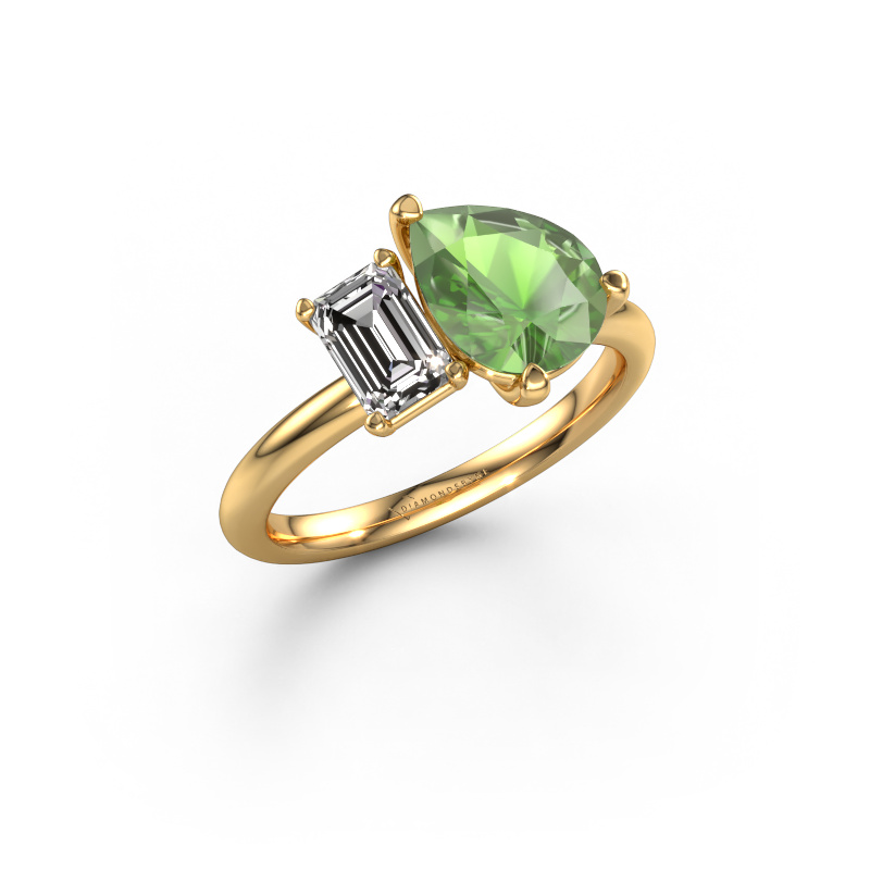 Image of Engagement ring Toi et Moi PER-EME 585 gold Tourmaline green 9x7 mm