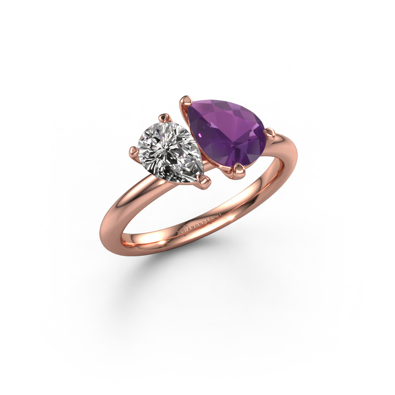Image of Engagement ring Toi et Moi PER-PER 585 rose gold Amethyst 8x6 mm