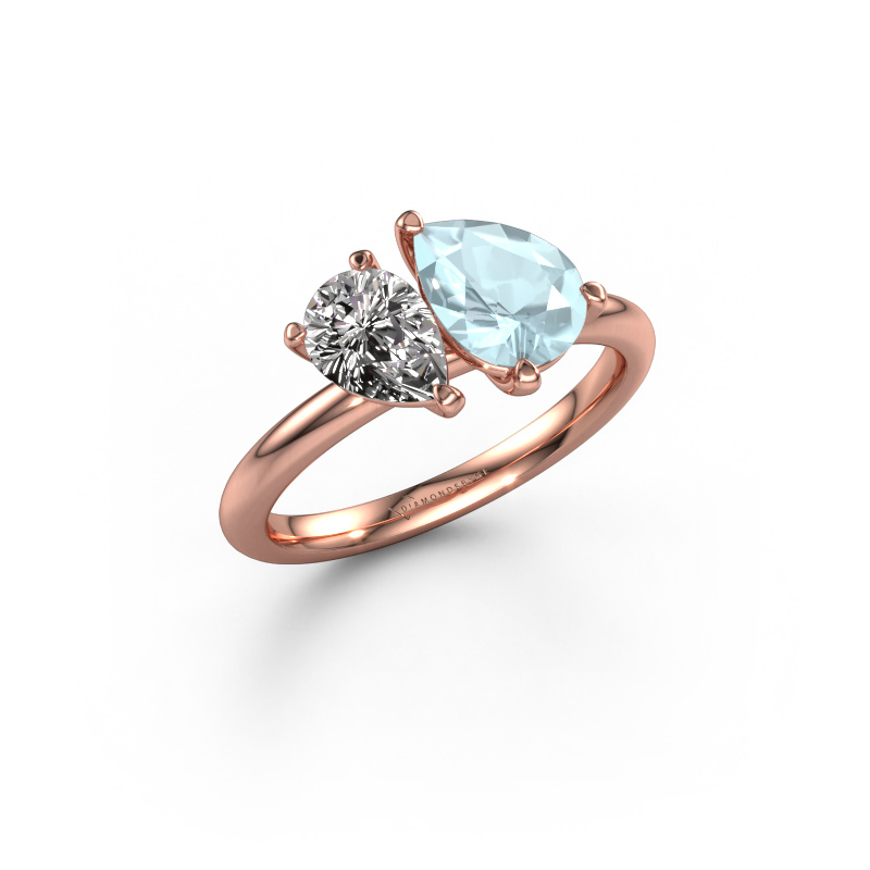Image of Engagement ring Toi et Moi PER-PER 585 rose gold Aquamarine 8x6 mm