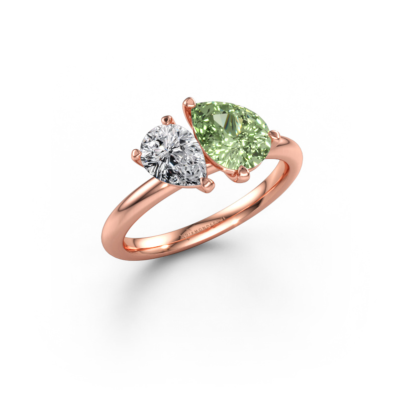 Immagine di Anello di fidanzamento Toi et Moi PER-PER 585 oro rosa Diamante lab grown verde 8x6 mm