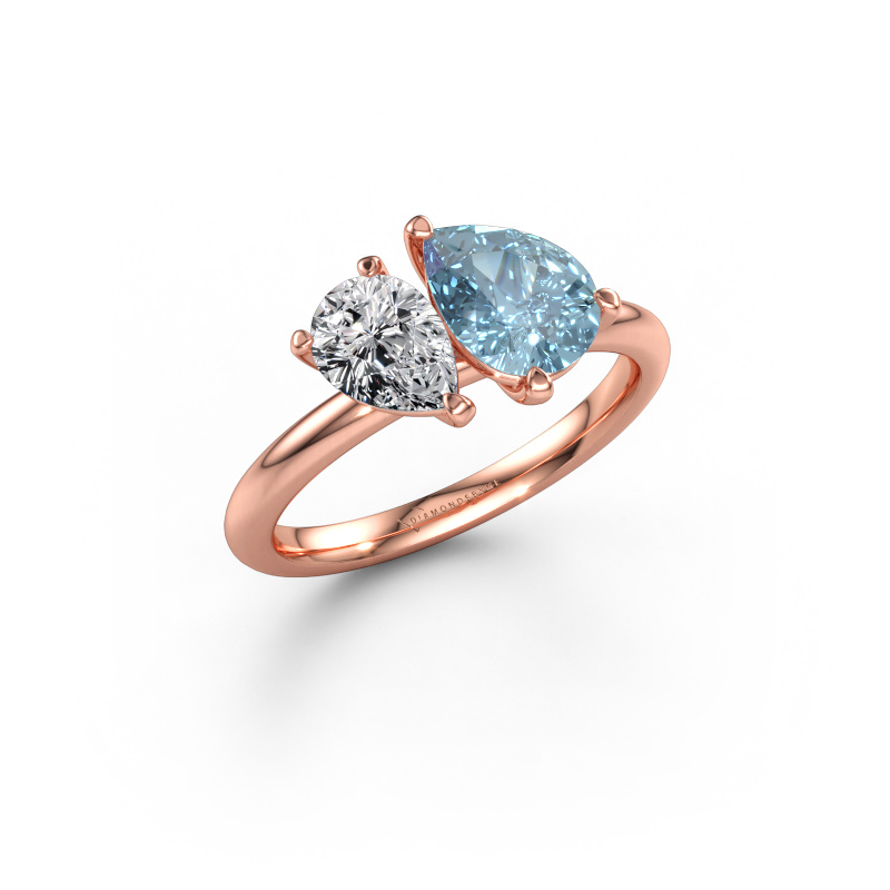 Bild av Förlovningsring Toi et Moi PER-PER 585 roséguld Blå labbodlad diamant 8x6 mm