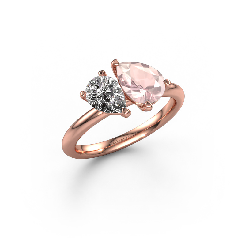 Image of Engagement ring Toi et Moi PER-PER 585 rose gold Morganite champagne 8x6 mm