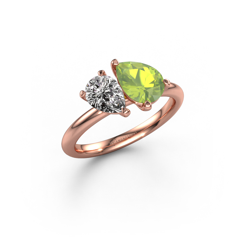 Image of Engagement ring Toi et Moi PER-PER 585 rose gold Peridot 8x6 mm