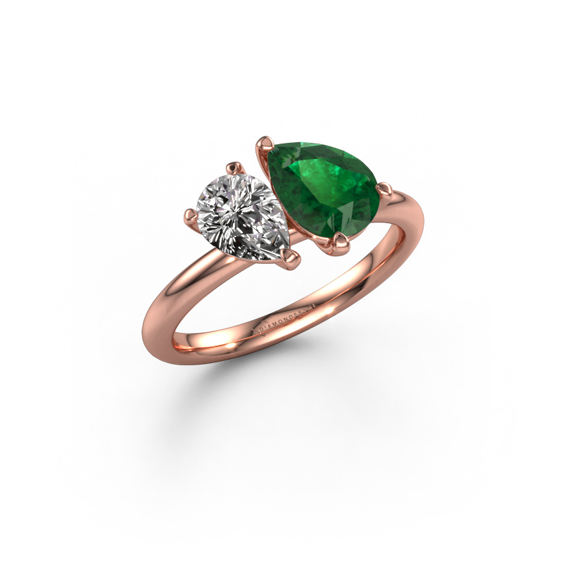 Image of Engagement ring Toi et Moi PER-PER 585 rose gold Emerald 8x6 mm