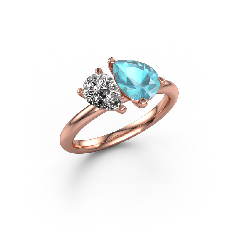 Image of Engagement ring Toi et Moi PER-PER 585 rose gold Blue topaz 8x6 mm