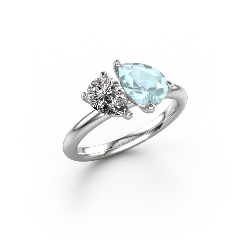 Image of Engagement ring Toi et Moi PER-PER 950 platinum Aquamarine 8x6 mm