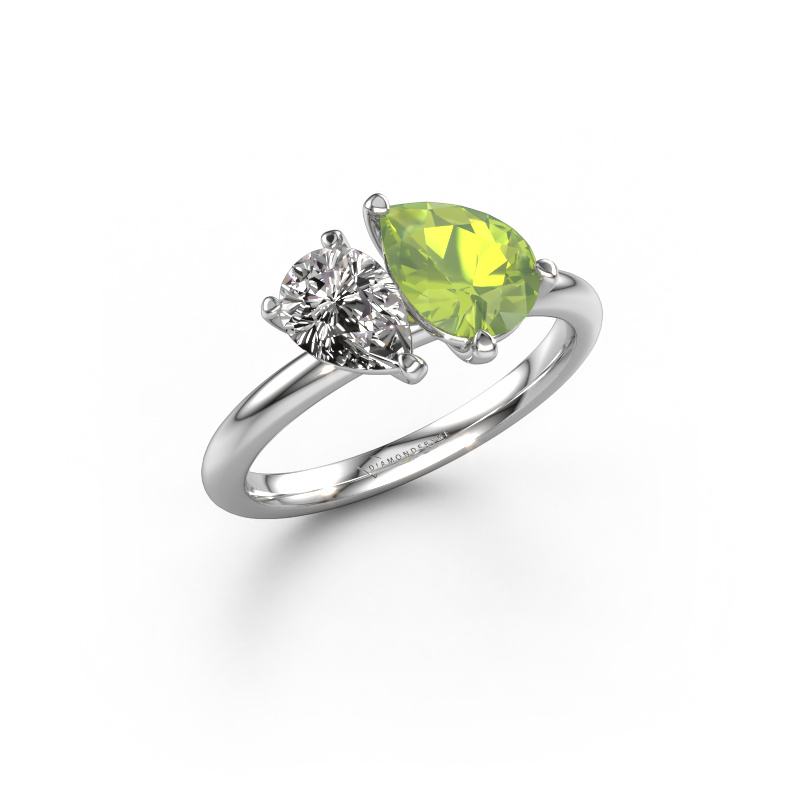 Image of Engagement ring Toi et Moi PER-PER 585 white gold Peridot 8x6 mm