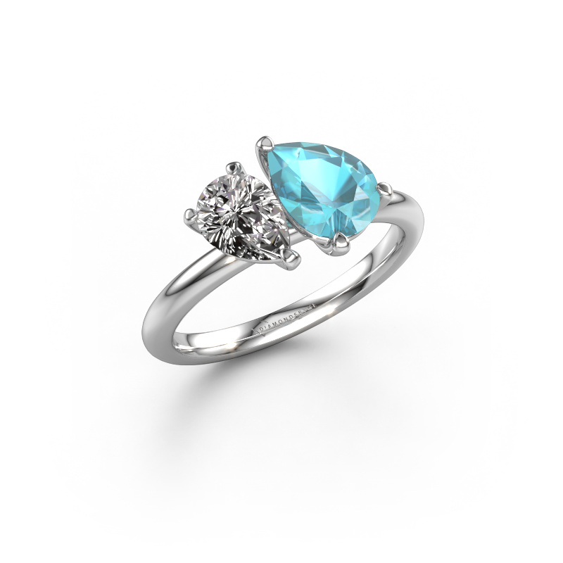 Image of Engagement ring Toi et Moi PER-PER 585 white gold Blue topaz 8x6 mm