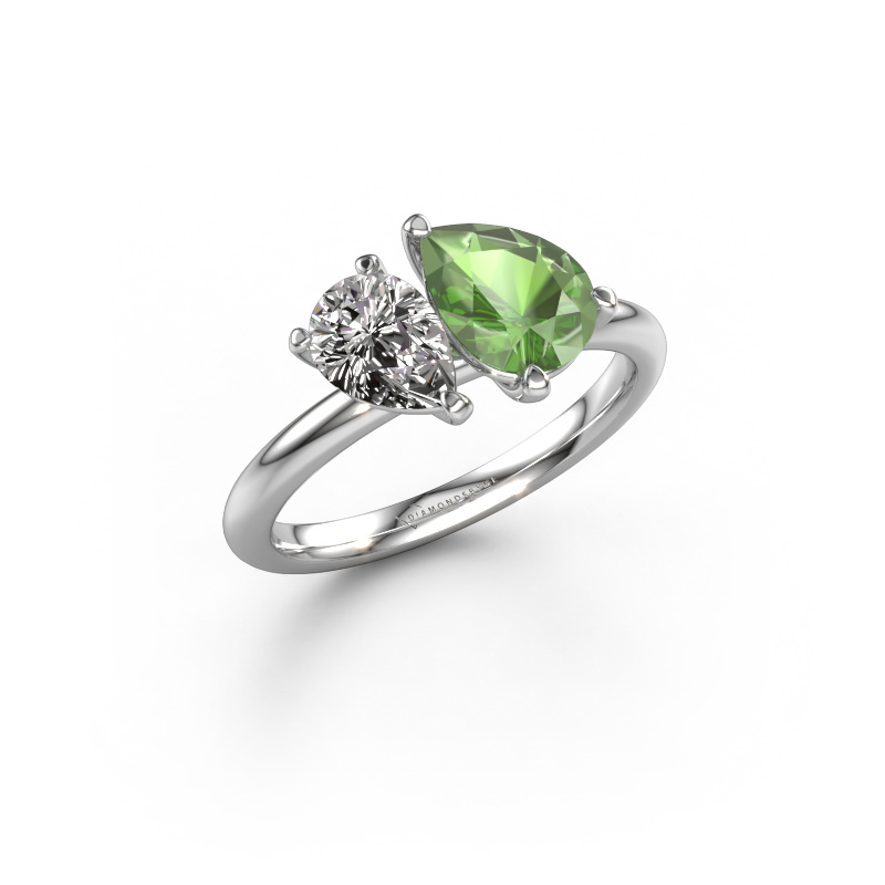 Image of Engagement ring Toi et Moi PER-PER 950 platinum Tourmaline green 8x6 mm