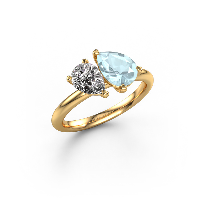 Image of Engagement ring Toi et Moi PER-PER 585 gold Aquamarine 8x6 mm