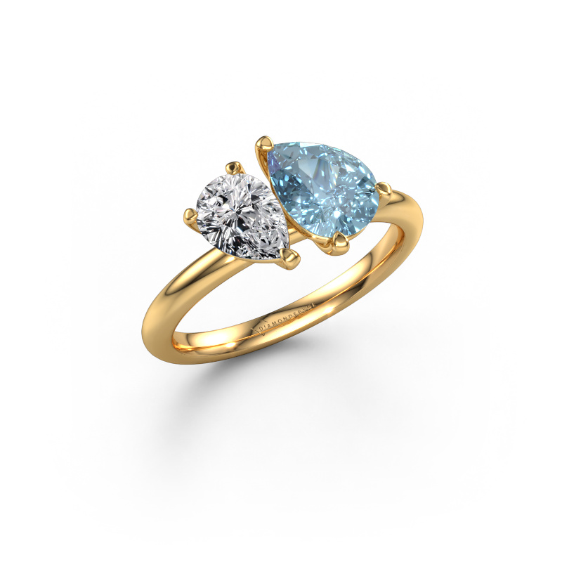 Image of Engagement ring Toi et Moi PER-PER 585 gold Blue lab grown diamond 8x6 mm