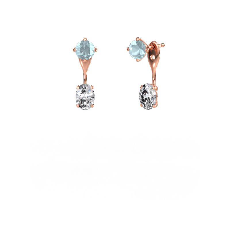 Image de Pendants d'oreilles Kate RND-OVL 585 or rose Aigue-marine 5 mm