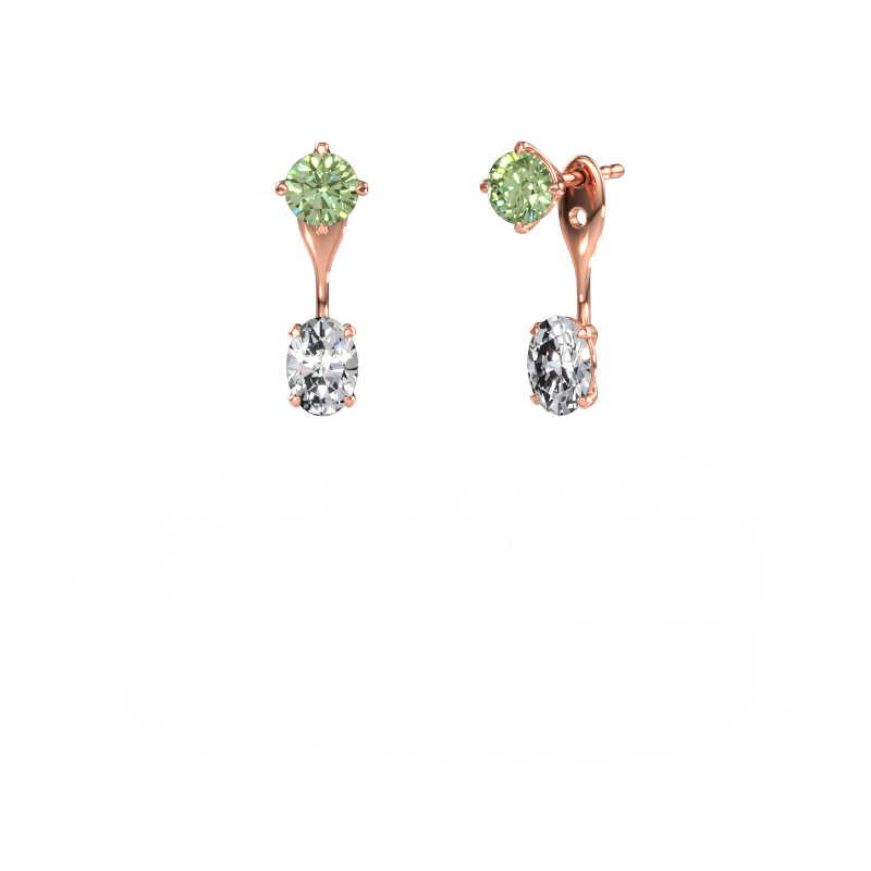 Immagine di Orecchini pendenti Kate RND-OVL 585 oro rosa Diamante lab grown verde 5 mm