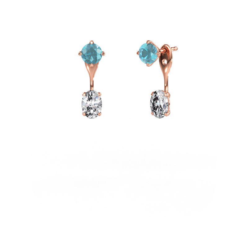 Immagine di Orecchini pendenti Kate RND-OVL 585 oro rosa Topazio blu 5 mm