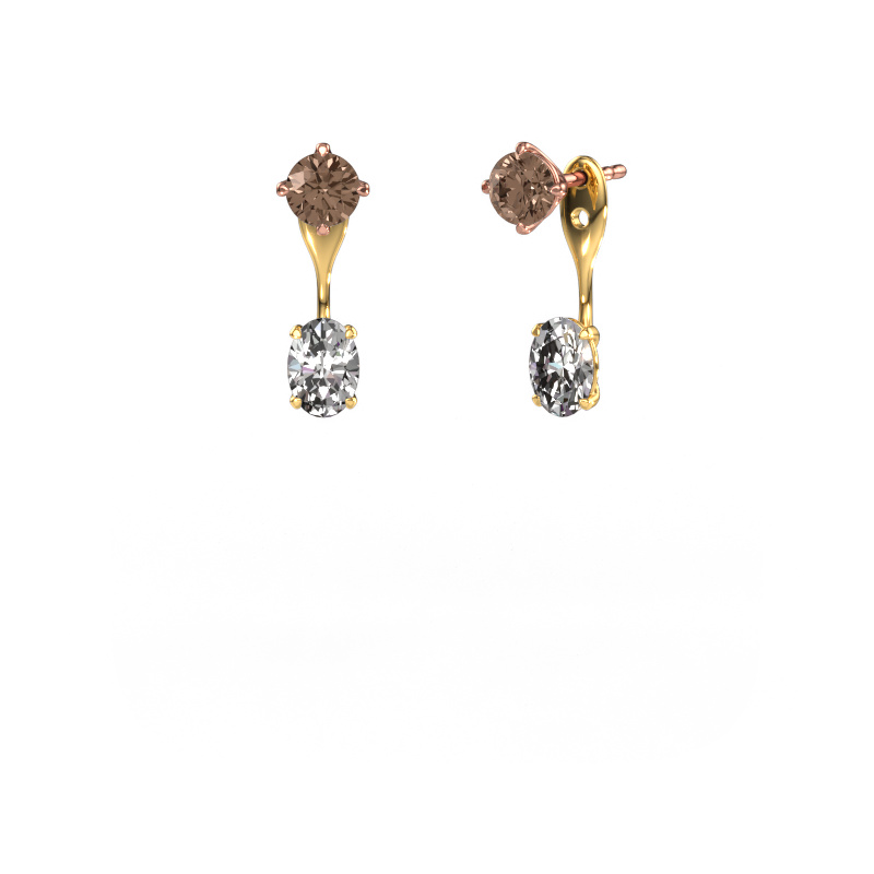 Image of Drop earrings Kate RND-OVL 585 rose gold Brown diamond 2.40 crt