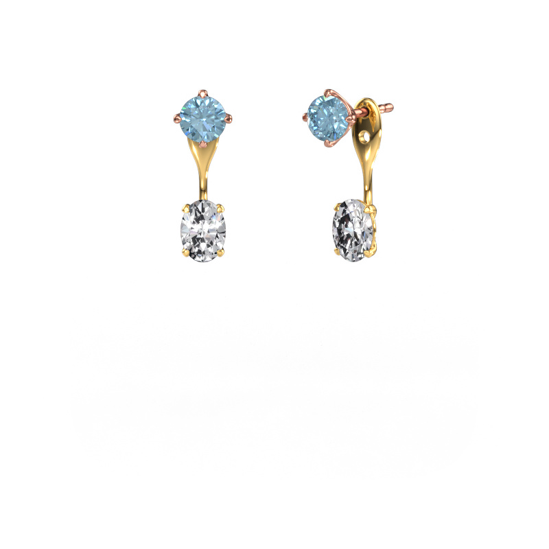 Image of Drop earrings Kate RND-OVL 585 rose gold Blue lab grown diamond 5 mm