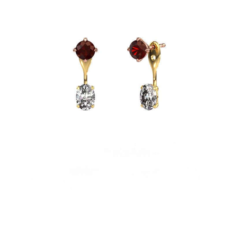 Image of Drop earrings Kate RND-OVL 585 rose gold Garnet 5 mm