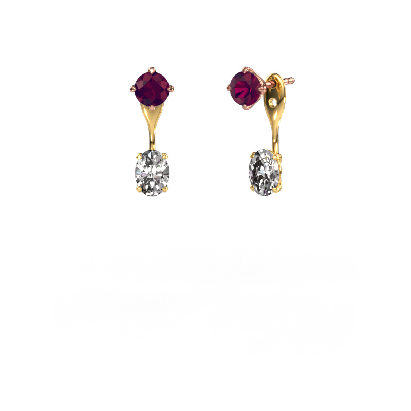 Image of Drop earrings Kate RND-OVL 585 rose gold Rhodolite 5 mm