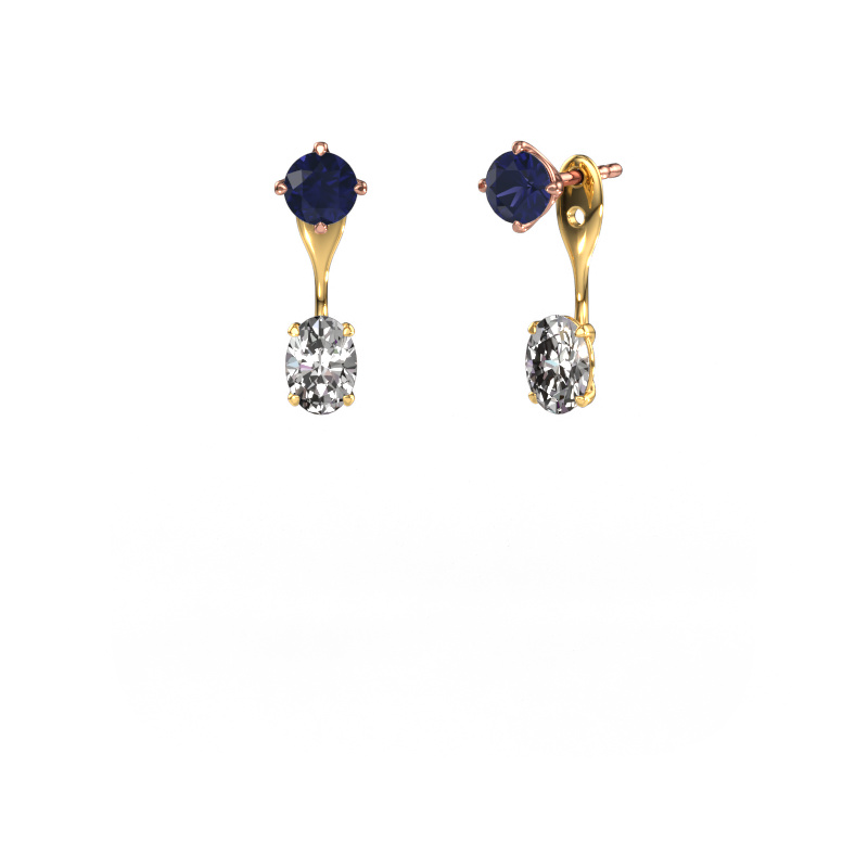 Image of Drop earrings Kate RND-OVL 585 rose gold Sapphire 5 mm