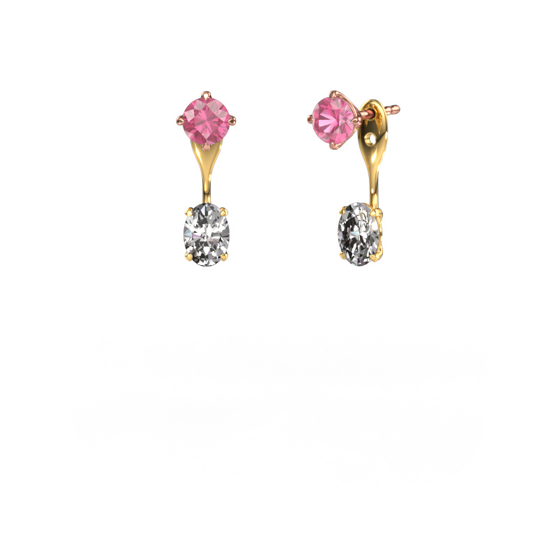 Image of Drop earrings Kate RND-OVL 585 rose gold Pink sapphire 5 mm