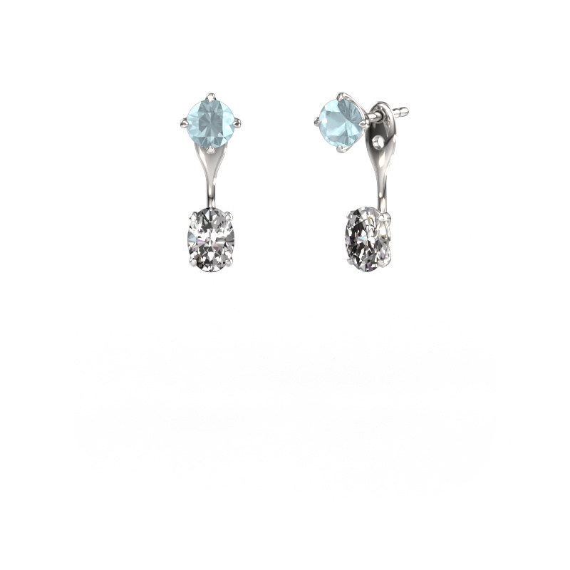 Image of Drop earrings Kate RND-OVL 950 platinum Aquamarine 5 mm