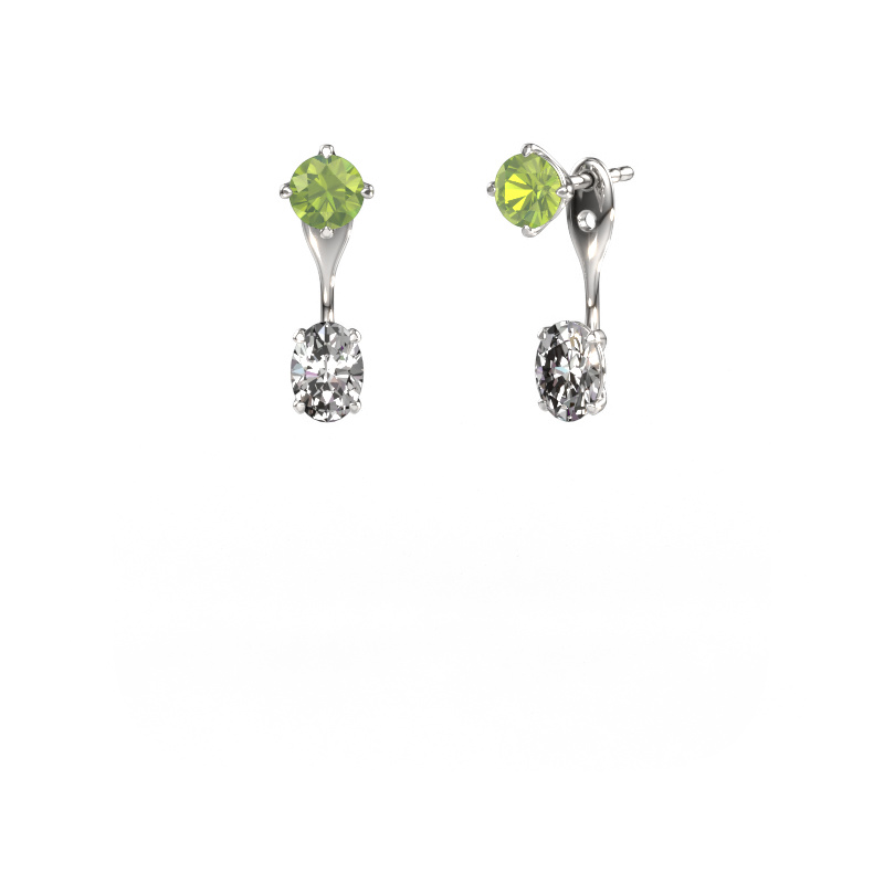 Image of Drop earrings Kate RND-OVL 950 platinum Peridot 5 mm