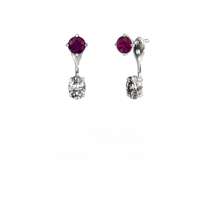 Image of Drop earrings Kate RND-OVL 950 platinum Rhodolite 5 mm