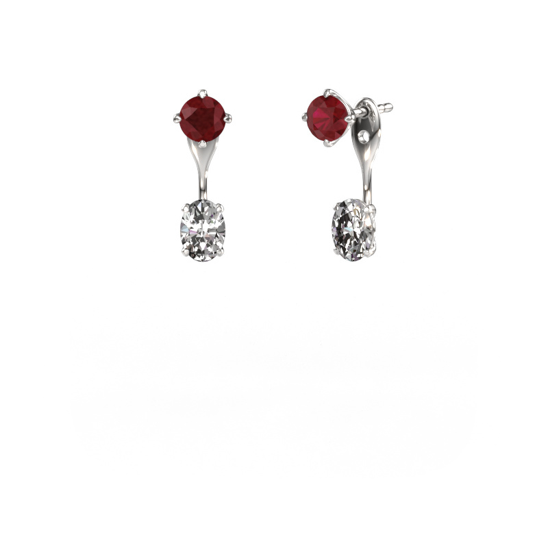 Image of Drop earrings Kate RND-OVL 950 platinum Ruby 5 mm
