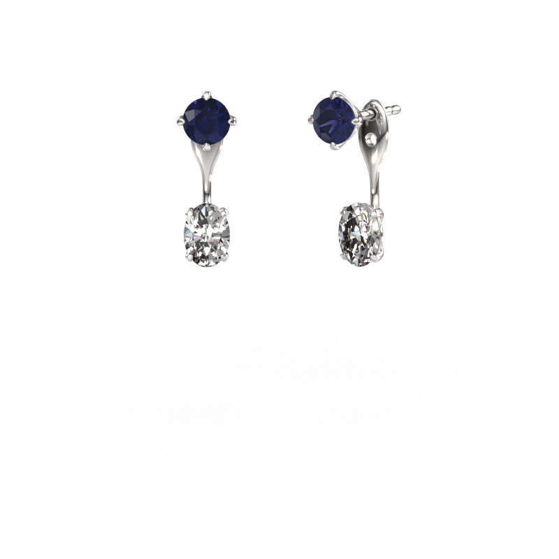 Image of Drop earrings Kate RND-OVL 950 platinum Sapphire 5 mm