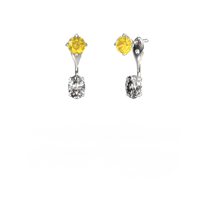 Image of Drop earrings Kate RND-OVL 950 platinum Yellow sapphire 5 mm