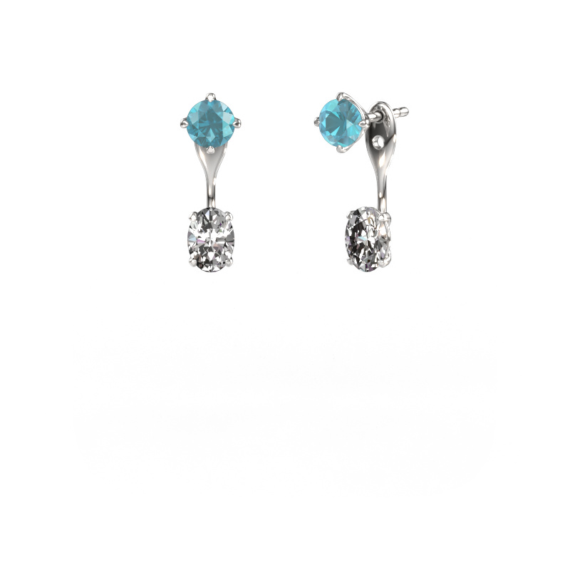Image of Drop earrings Kate RND-OVL 950 platinum Blue topaz 5 mm