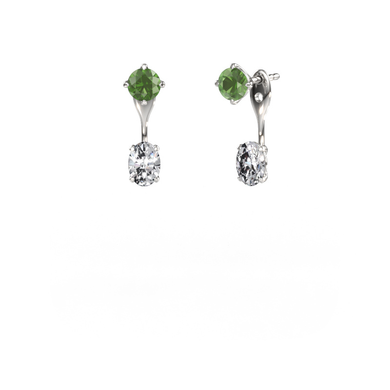 Image of Drop earrings Kate RND-OVL 950 platinum Tourmaline green 5 mm
