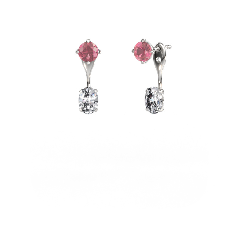 Image of Drop earrings Kate RND-OVL 950 platinum Tourmaline pink 5 mm