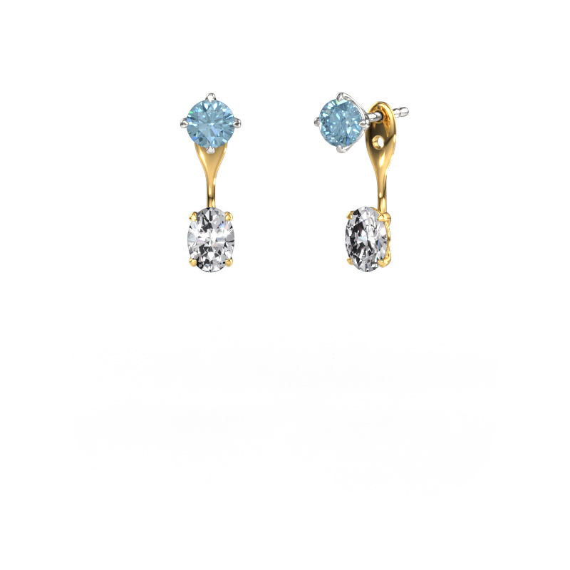 Image of Drop earrings Kate RND-OVL 585 white gold Blue lab grown diamond 5 mm