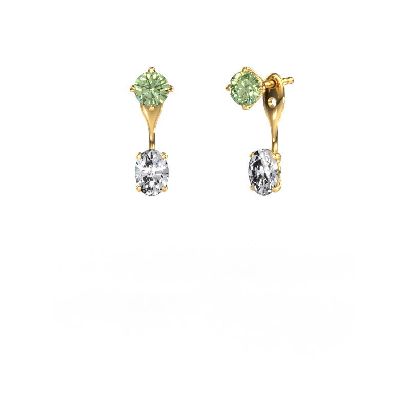 Image of Drop earrings Kate RND-OVL 585 gold Green lab grown diamond 5 mm