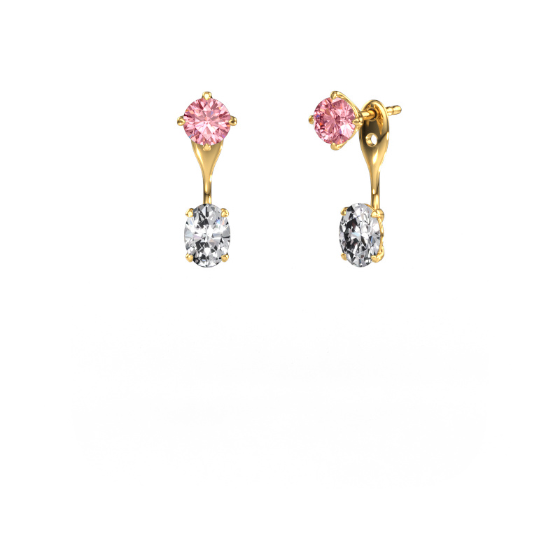 Image of Drop earrings Kate RND-OVL 585 gold Pink lab grown diamond 5 mm