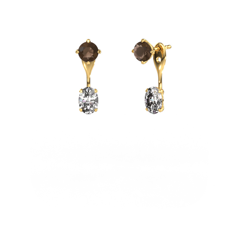 Image of Drop earrings Kate RND-OVL 585 gold Smokey quartz 5 mm