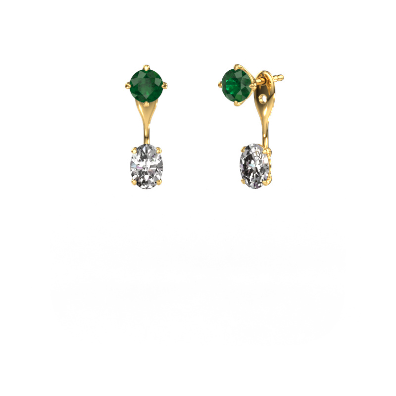 Image of Drop earrings Kate RND-OVL 585 gold Emerald 5 mm