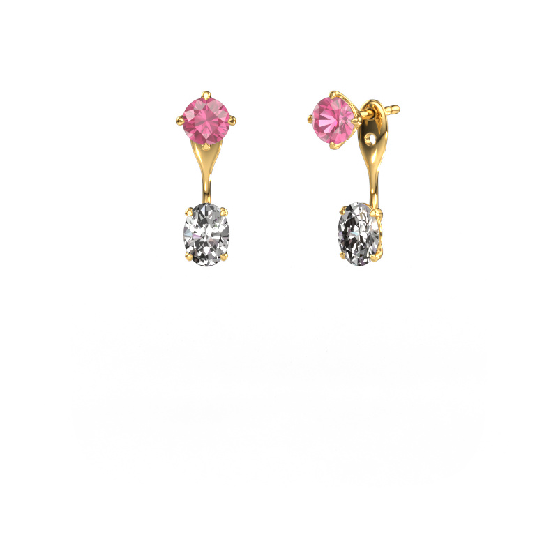 Image of Drop earrings Kate RND-OVL 585 gold Pink sapphire 5 mm