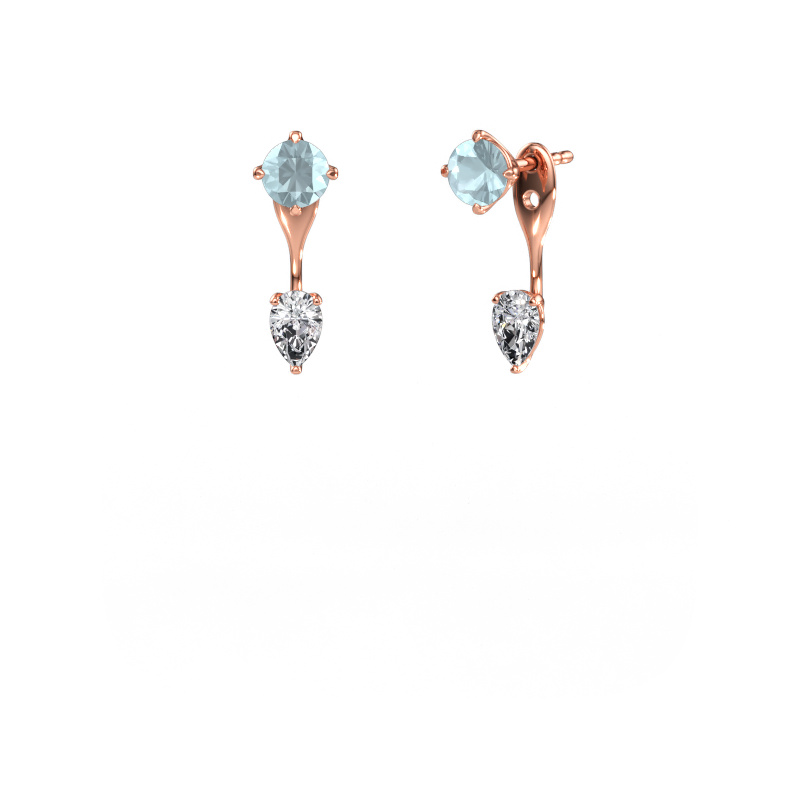 Image of Drop earrings Kate RND-PER 585 rose gold Aquamarine 5 mm