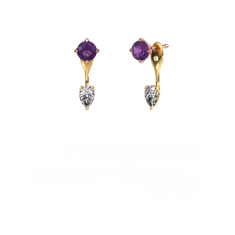 Image of Drop earrings Kate RND-PER 585 rose gold Amethyst 5 mm