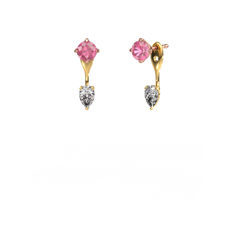 Image of Drop earrings Kate RND-PER 585 rose gold Pink sapphire 5 mm