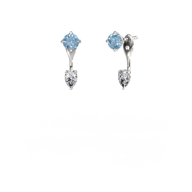 Image of Drop earrings Kate RND-PER 950 platinum Blue lab grown diamond 5 mm