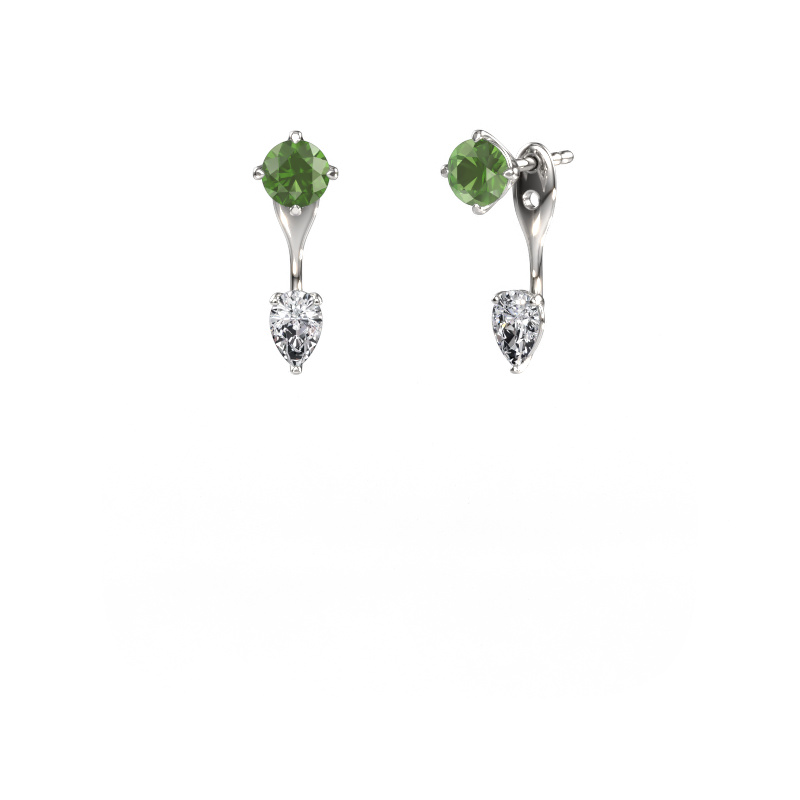 Image of Drop earrings Kate RND-PER 950 platinum Tourmaline green 5 mm